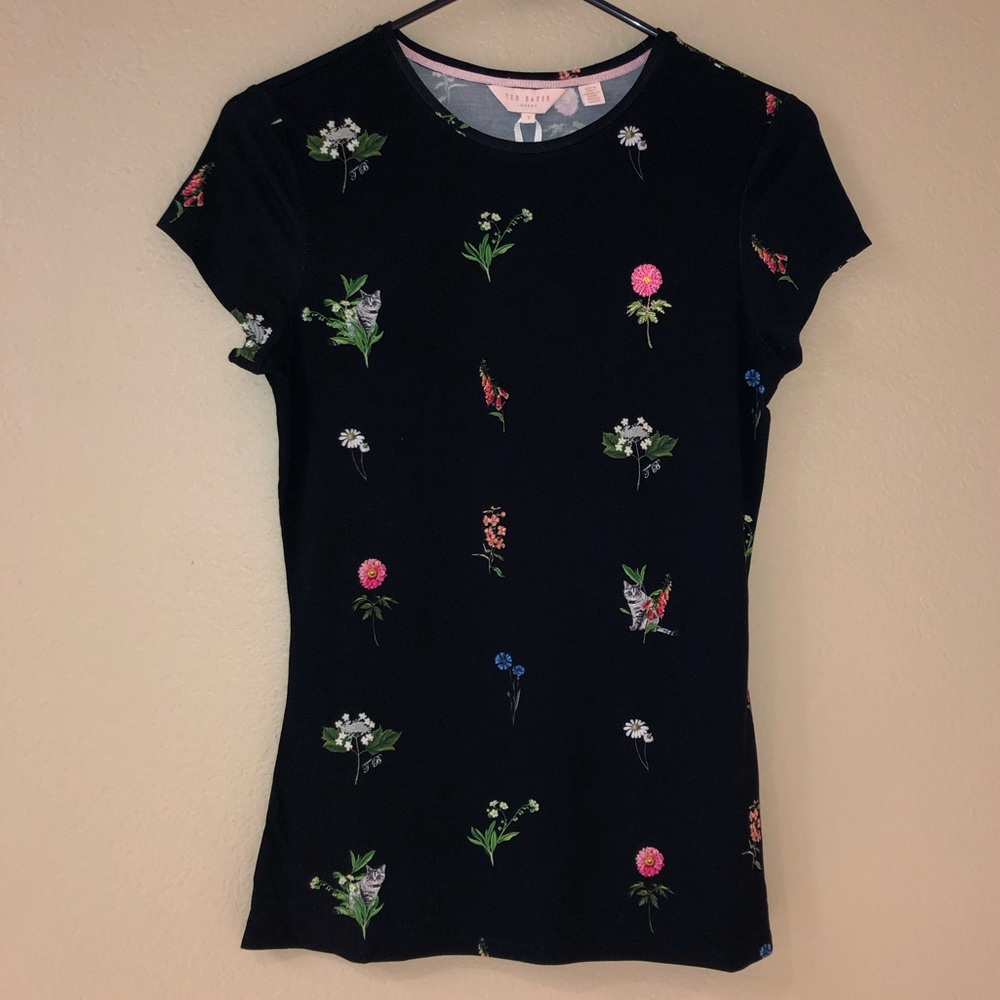 NWT Ted Baker Black Floral T-shirt, Size 1